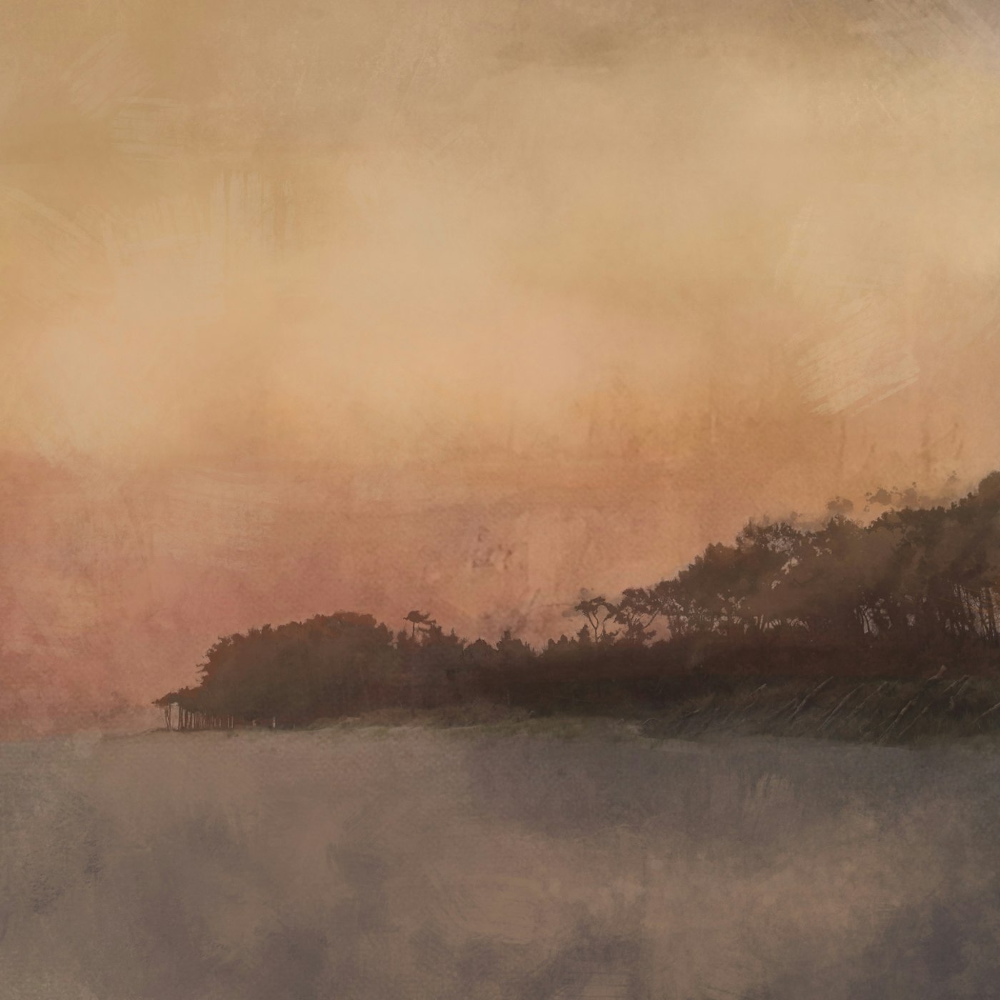 Painting by Veronica Dooley titled Dusk Rising - Digital drawing on archival cotton · 30 x 30 cm